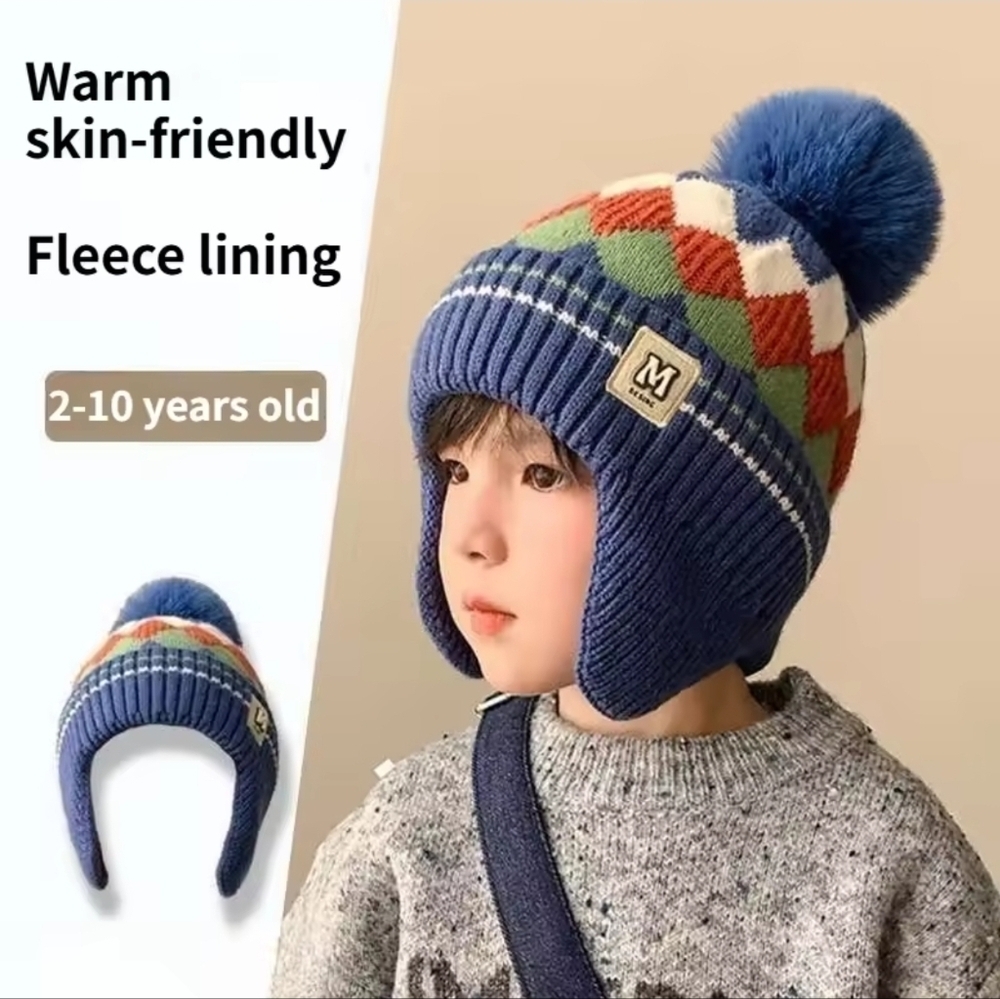 Colorful Knit Winter Hat with Pom Pom